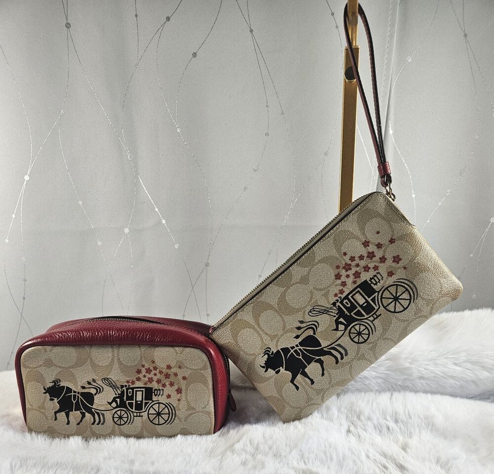 Coach Lunar New Year Boxy Cosmetic Case Ox And Carriage Signature Canvas C2257